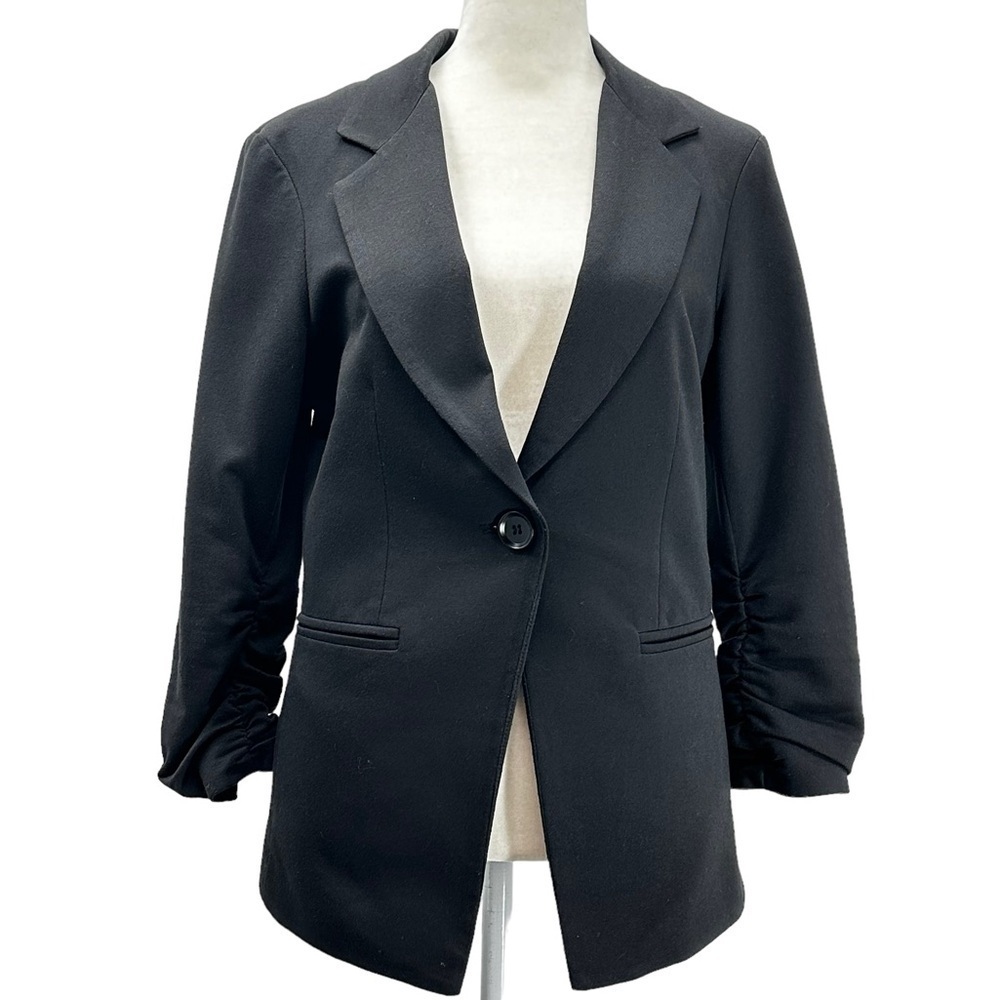 Gibson Women's Black Knit One Button Blazer Jacket Scrunched Sleeves Size Small